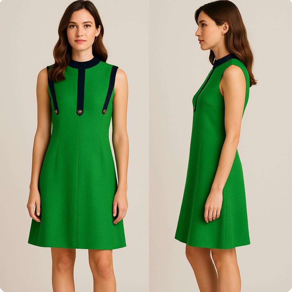 * Kappi Bonwit Teller Vintage 1960s Green Mod Dress Size 14 | Sleeveless A-Line